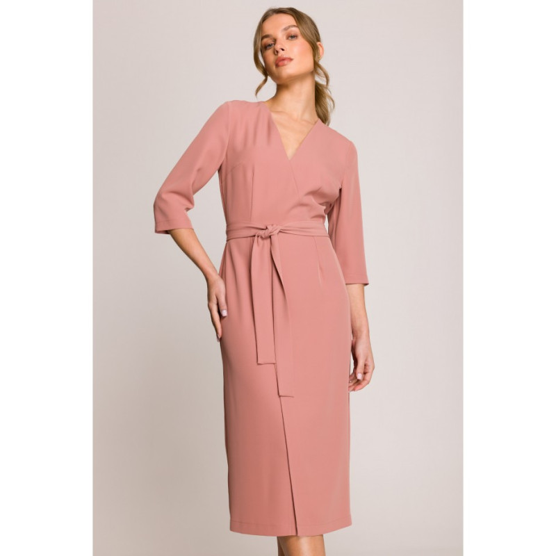 S396 Sukienka z kopertowym motywem - różana