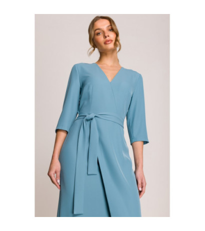 S396 Sukienka z kopertowym motywem - zimny niebieski