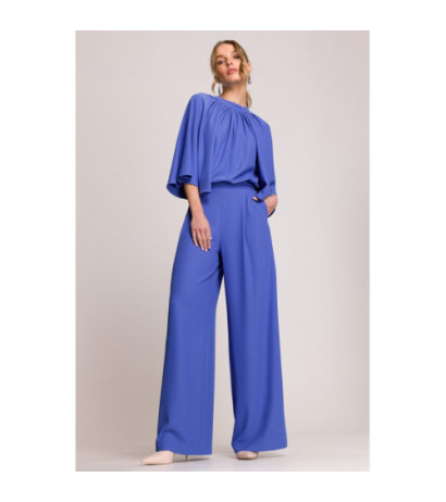 S397 Kombinezon z szerokimi rękawami i wiązaniem - niebieski