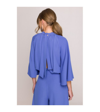 S397 Kombinezon z szerokimi rękawami i wiązaniem - niebieski