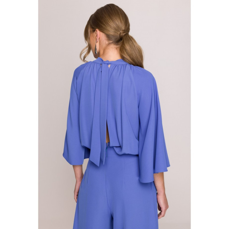 S397 Kombinezon z szerokimi rękawami i wiązaniem - niebieski