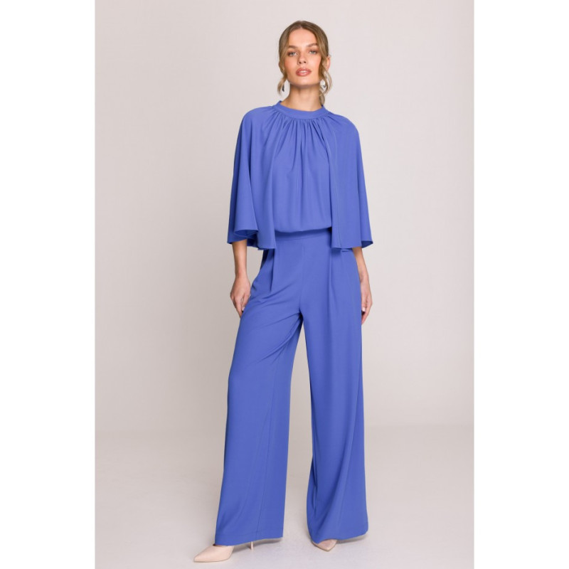 S397 Kombinezon z szerokimi rękawami i wiązaniem - niebieski