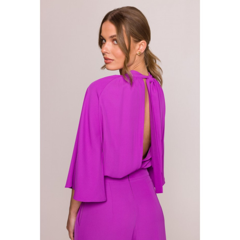 S397 Kombinezon z szerokimi rękawami i wiązaniem - lawendowy