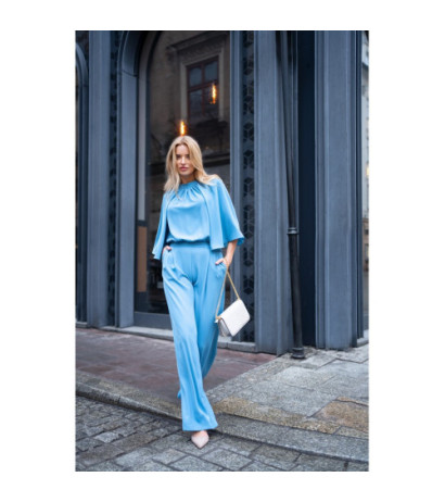 S397 Kombinezon z szerokimi rękawami i wiązaniem - zimny niebieski