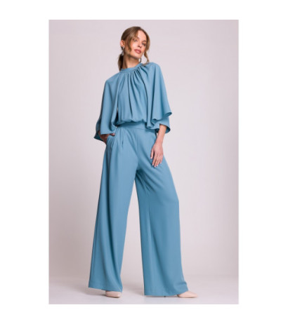 S397 Kombinezon z szerokimi rękawami i wiązaniem - zimny niebieski