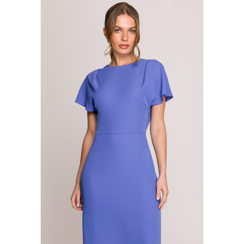 S398 Sukienka z dekoltem z tyłu i rozcięciem - niebieska