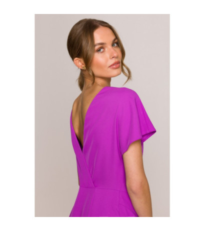 S398 Sukienka z dekoltem z tyłu i rozcięciem - lawendowa