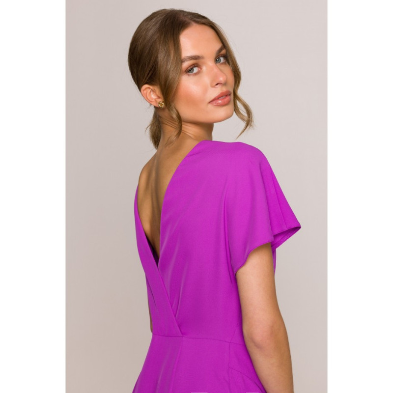 S398 Sukienka z dekoltem z tyłu i rozcięciem - lawendowa