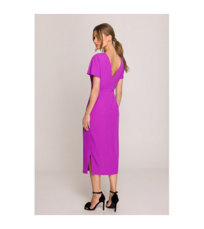 S398 Sukienka z dekoltem z tyłu i rozcięciem - lawendowa