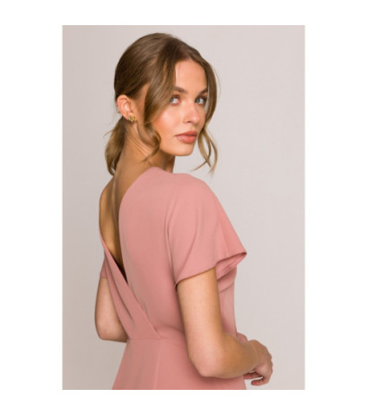 S398 Sukienka z dekoltem z tyłu i rozcięciem - różana