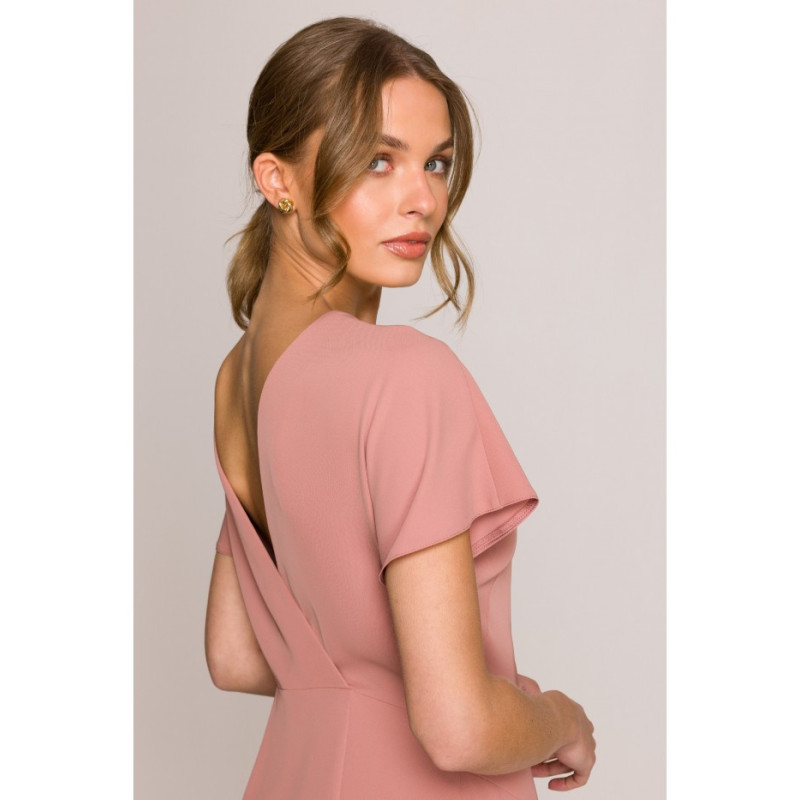 S398 Sukienka z dekoltem z tyłu i rozcięciem - różana