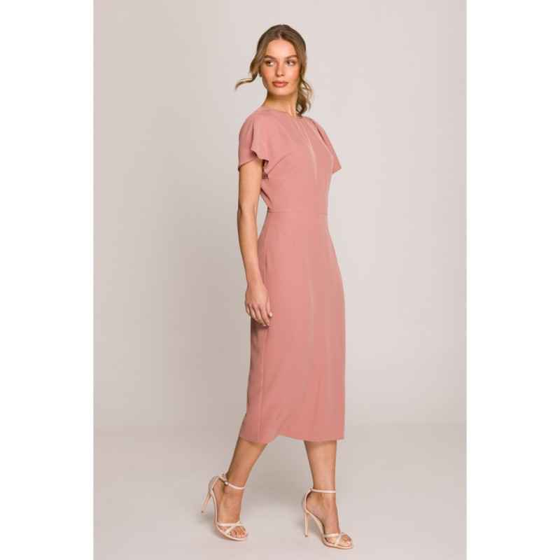 S398 Sukienka z dekoltem z tyłu i rozcięciem - różana