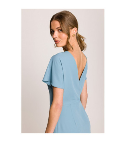 S398 Sukienka z dekoltem z tyłu i rozcięciem - zimny niebieski