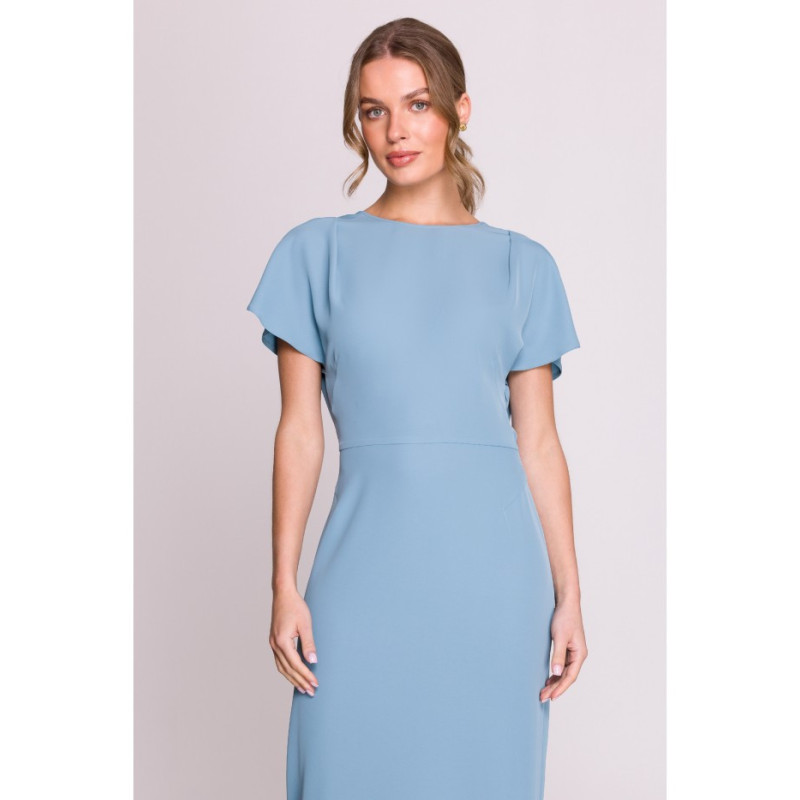 S398 Sukienka z dekoltem z tyłu i rozcięciem - zimny niebieski