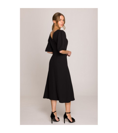 S399 Sukienka z bufiastymi rękawami - czarna