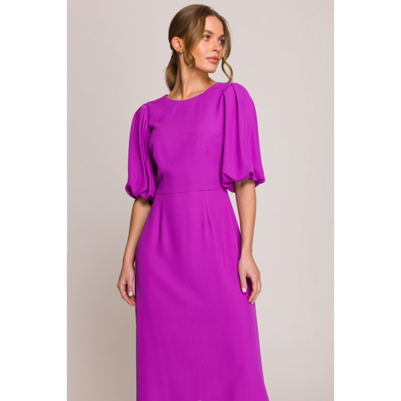 S399 Sukienka z bufiastymi rękawami - lawendowa