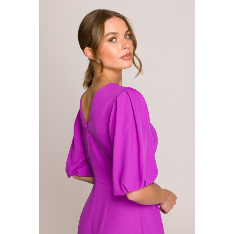 S399 Sukienka z bufiastymi rękawami - lawendowa