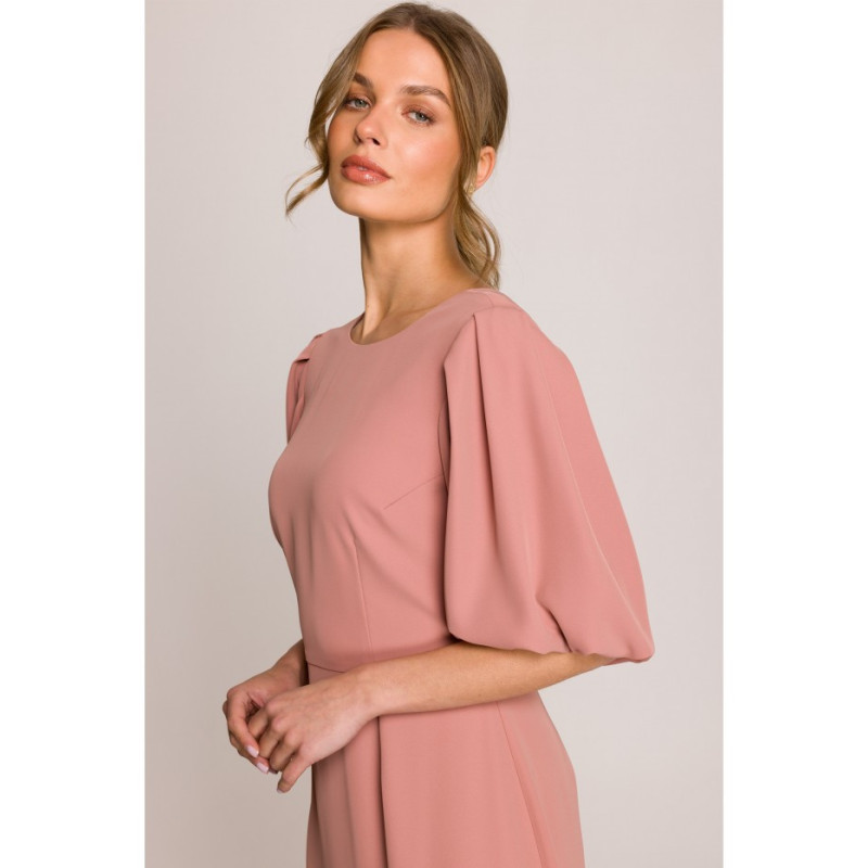 S399 Sukienka z bufiastymi rękawami - różana