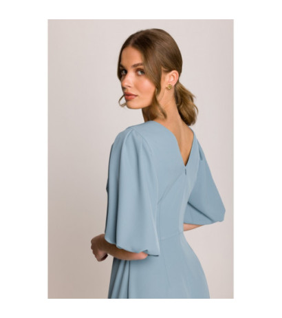 S399 Sukienka z bufiastymi rękawami - zimny niebieski