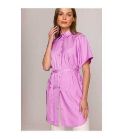 S402 Bawełniana koszula oversize tunika - liliowa