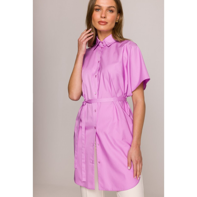 S402 Bawełniana koszula oversize tunika - liliowa