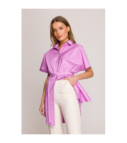 S402 Bawełniana koszula oversize tunika - liliowa