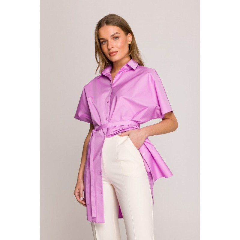 S402 Bawełniana koszula oversize tunika - liliowa