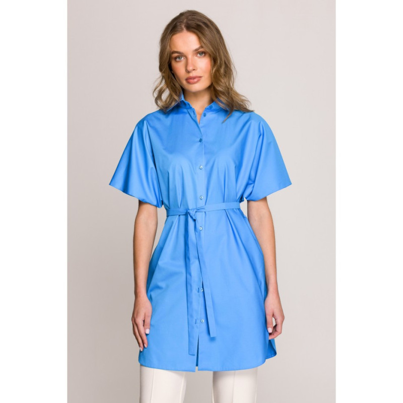 S402 Bawełniana koszula oversize tunika - niebieska