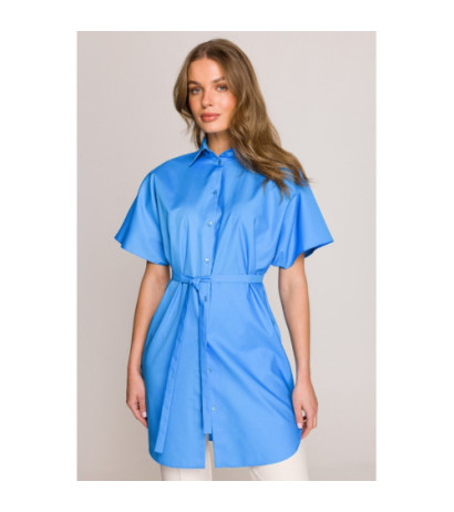 S402 Bawełniana koszula oversize tunika - niebieska