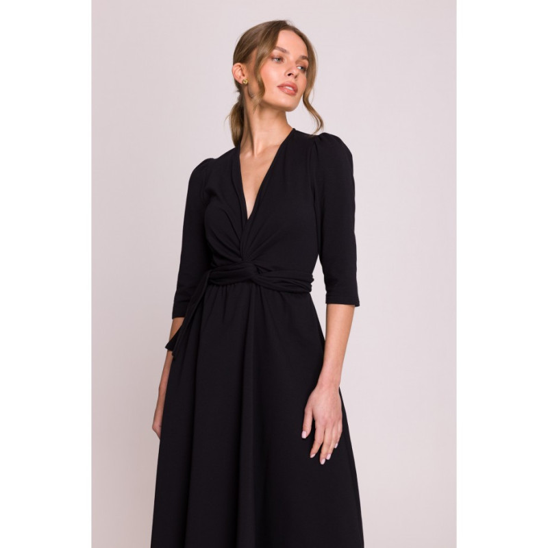S404 Sukienka z przeplotem z modalu - czarna