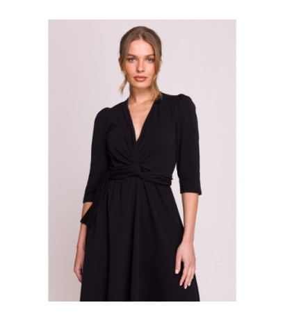 S404 Sukienka z przeplotem z modalu - czarna