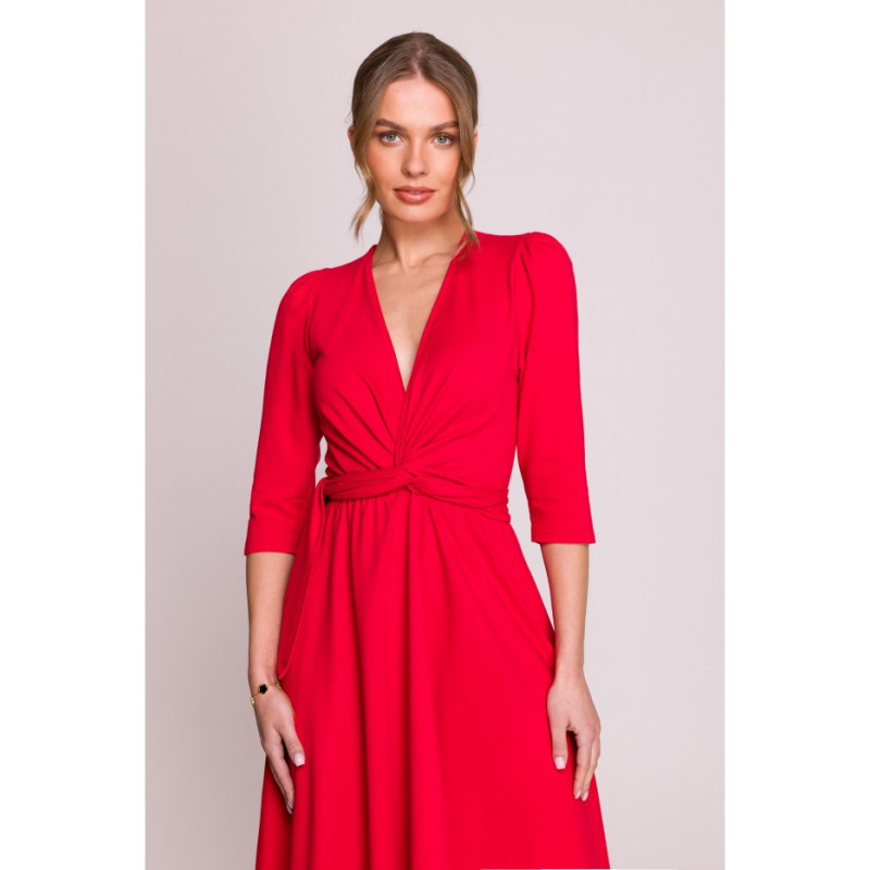 S404 Sukienka z przeplotem z modalu - czerwona