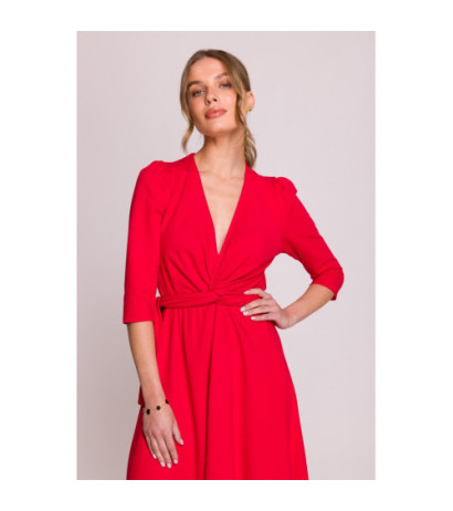 S404 Sukienka z przeplotem z modalu - czerwona