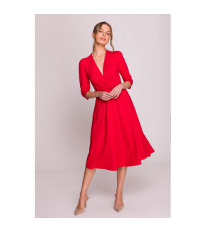 S404 Sukienka z przeplotem z modalu - czerwona