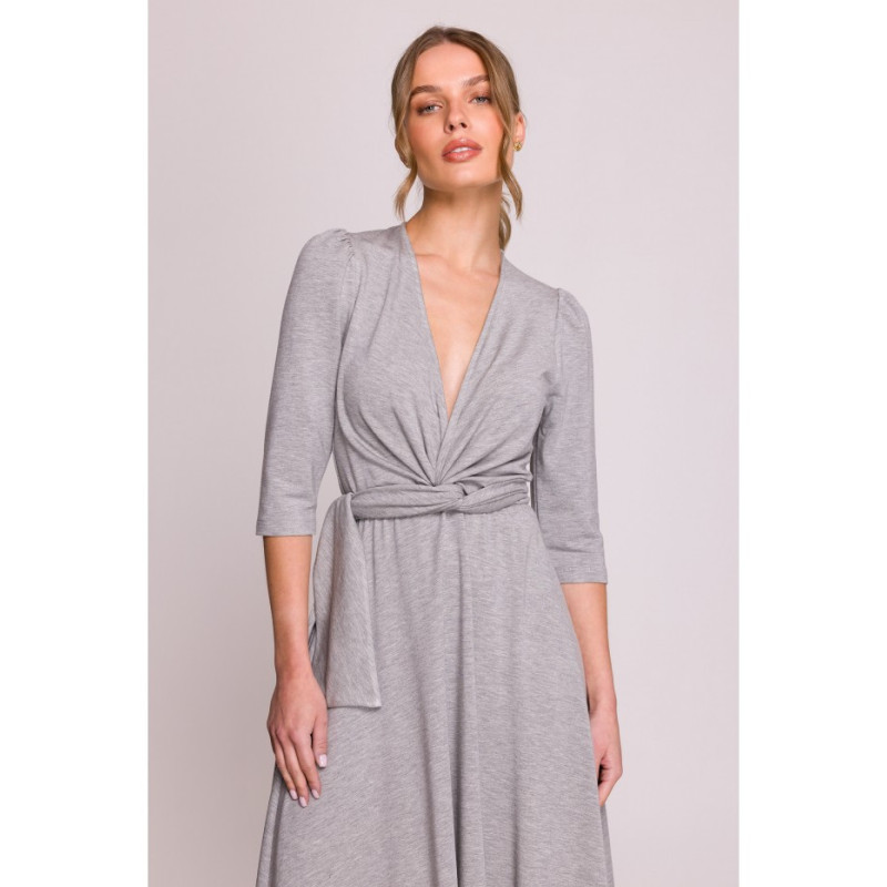S404 Sukienka z przeplotem z modalu - szara