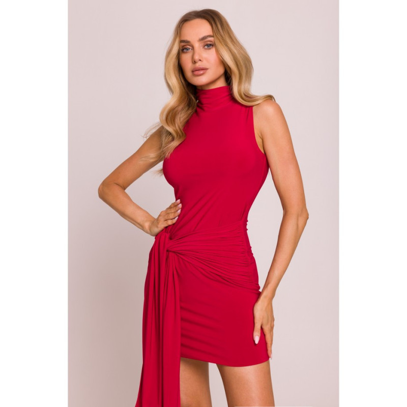 M841 Sukienka mini z wiązanymi szarfami - czerwona
