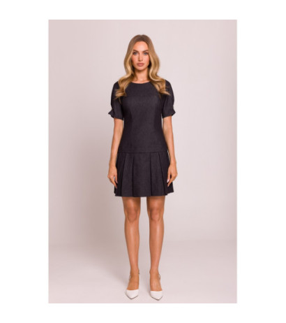 M842 Sukienka z plisowanym dołem - grafitowa