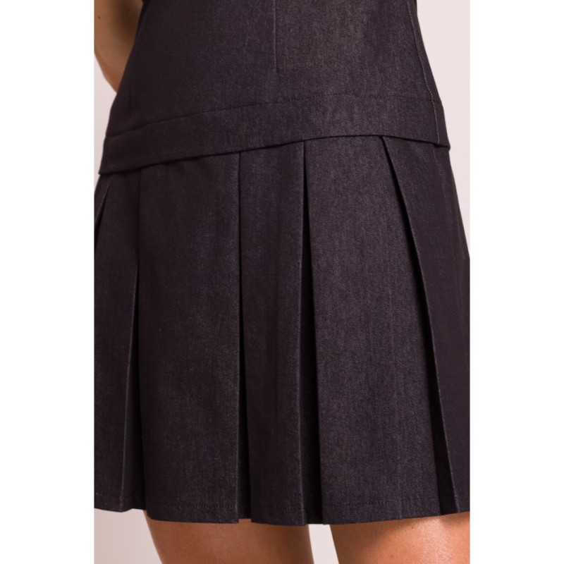 M842 Sukienka z plisowanym dołem - grafitowa