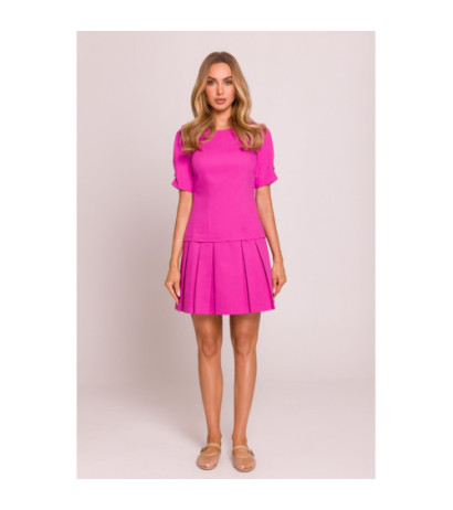 M842 Sukienka z plisowanym dołem - różowa