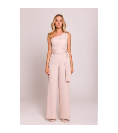 M845 Kombinezon na jedno ramię z wiązanymi szarfami - jasny beżowy