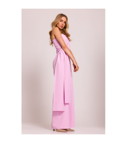 M845 Kombinezon na jedno ramię z wiązanymi szarfami - cukierkowy róż