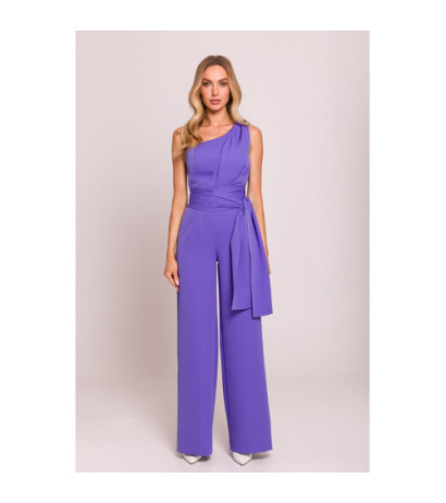 M845 Kombinezon na jedno ramię z wiązanymi szarfami - jasny fiolet