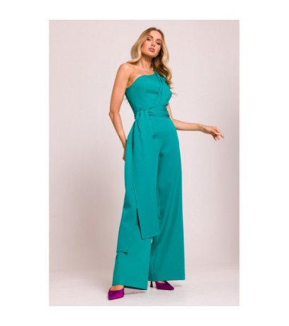 M845 Kombinezon na jedno ramię z wiązanymi szarfami - turkusowy