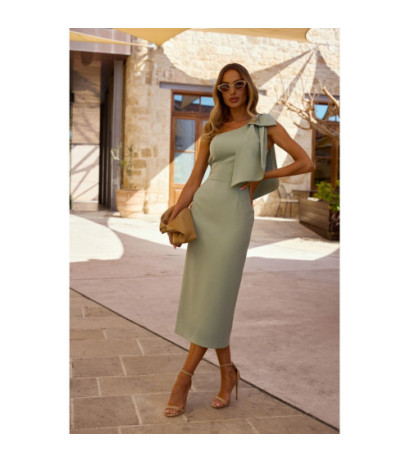 M847 Sukienka na jedno ramię z ozdobną kokardą - miętowa