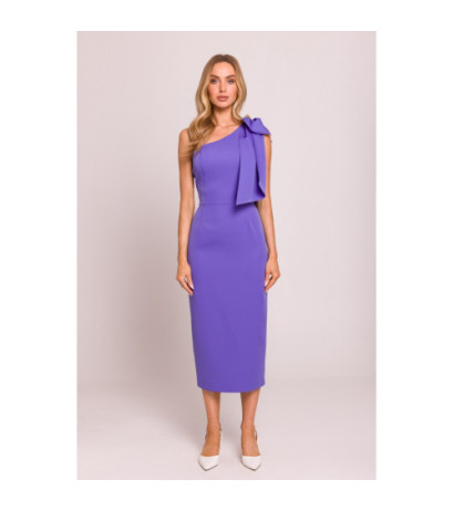 M847 Sukienka na jedno ramię z ozdobną kokardą - jasny fiolet