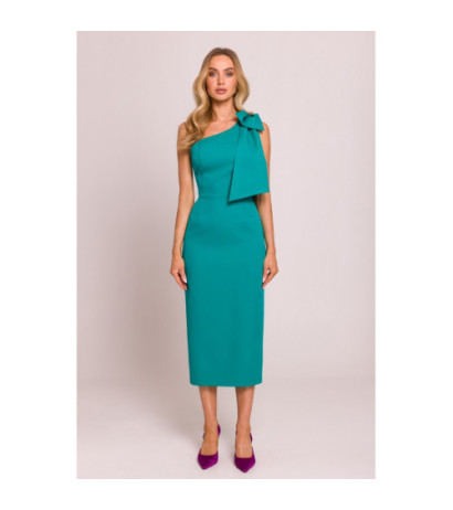 M847 Sukienka na jedno ramię z ozdobną kokardą - turkusowa