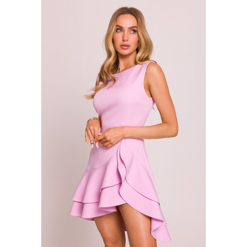 M850 Sukienka z falbanami - cukierkowy róż
