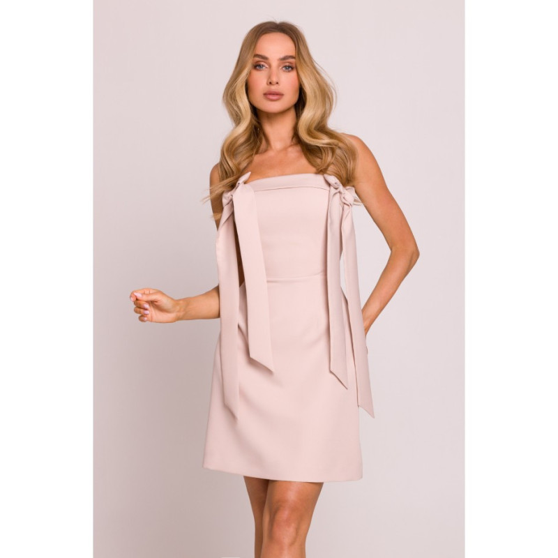 M851 Sukienka gorsetowa z kokardkami - jasny beżowy