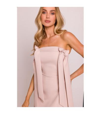 M851 Sukienka gorsetowa z kokardkami - jasny beżowy