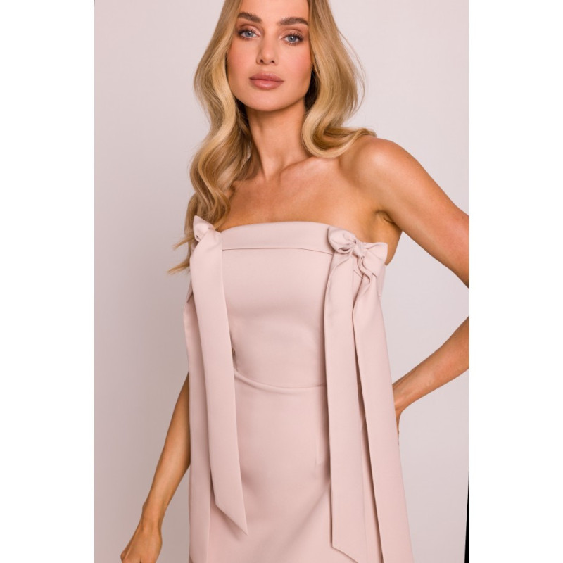 M851 Sukienka gorsetowa z kokardkami - jasny beżowy